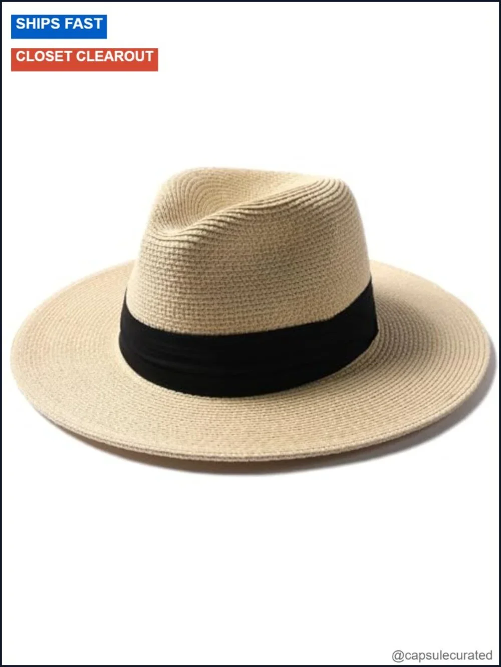 Wide Brim Straw Fedora Sun Hat - Foldable & Packable with Chin Strap
